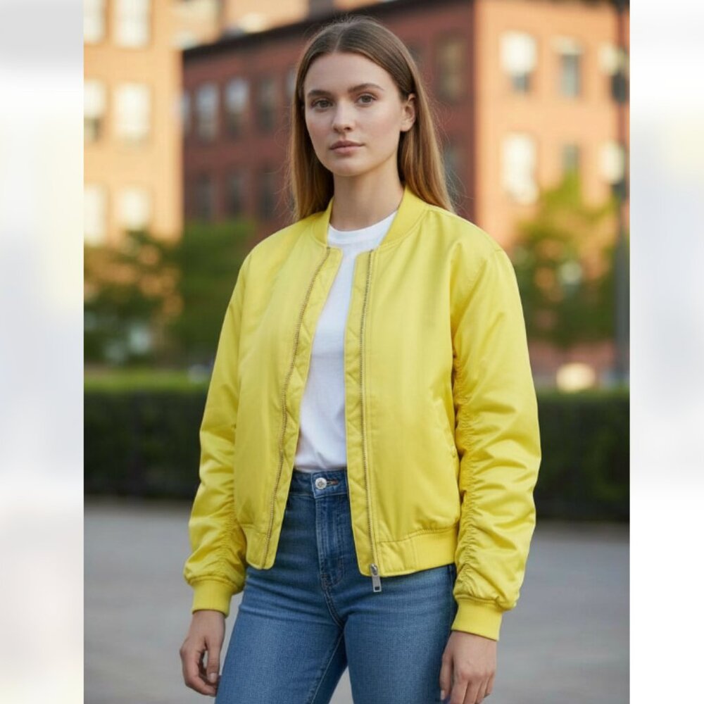 NWT Levi's Relaxed Bomber Jacket Ruched Sleeve Yellow